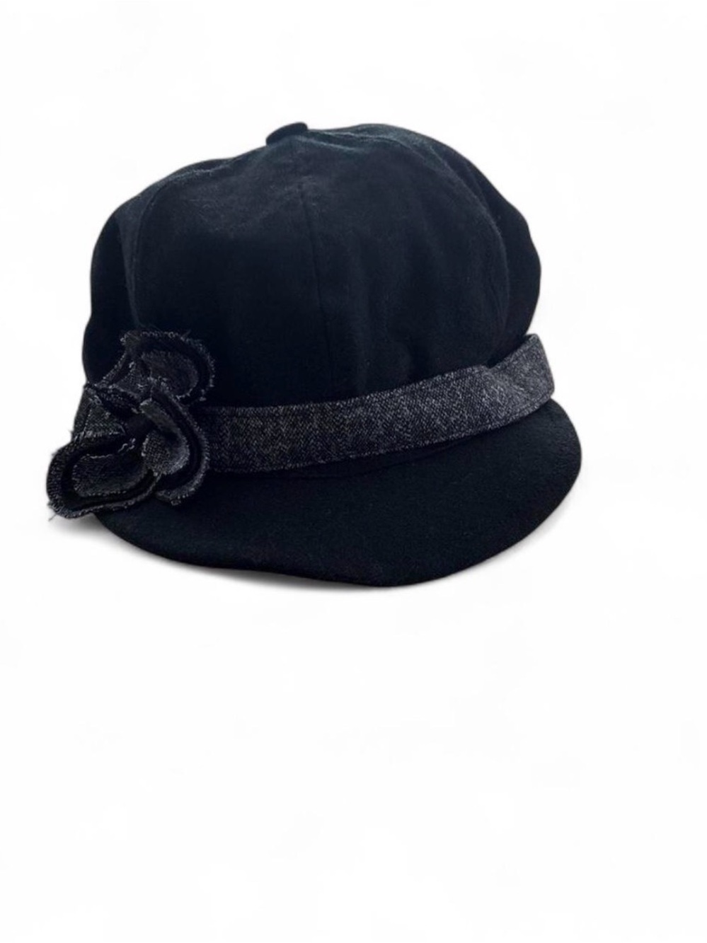 Women's Black Newsboy Cap with Floral Accent